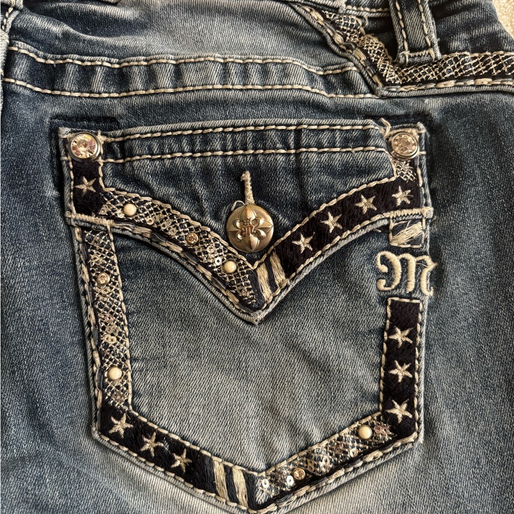 Miss Me Blue Boot Cut Jeans with Rhinestone Accents